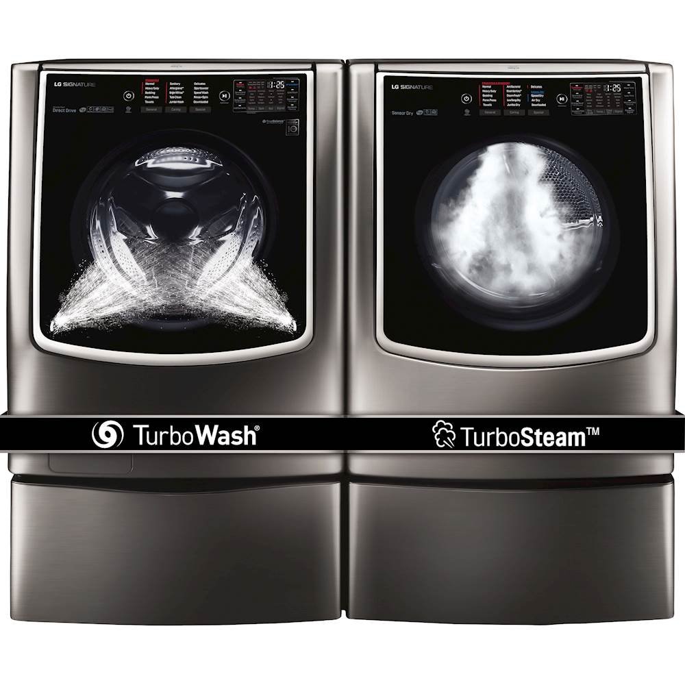 Zoom in on Alt View Zoom 13. LG - SIGNATURE 5.8 Cu. Ft. High-Efficiency Smart Front Load Washer with Steam and TurboWash Technology - Black Stainless Steel.