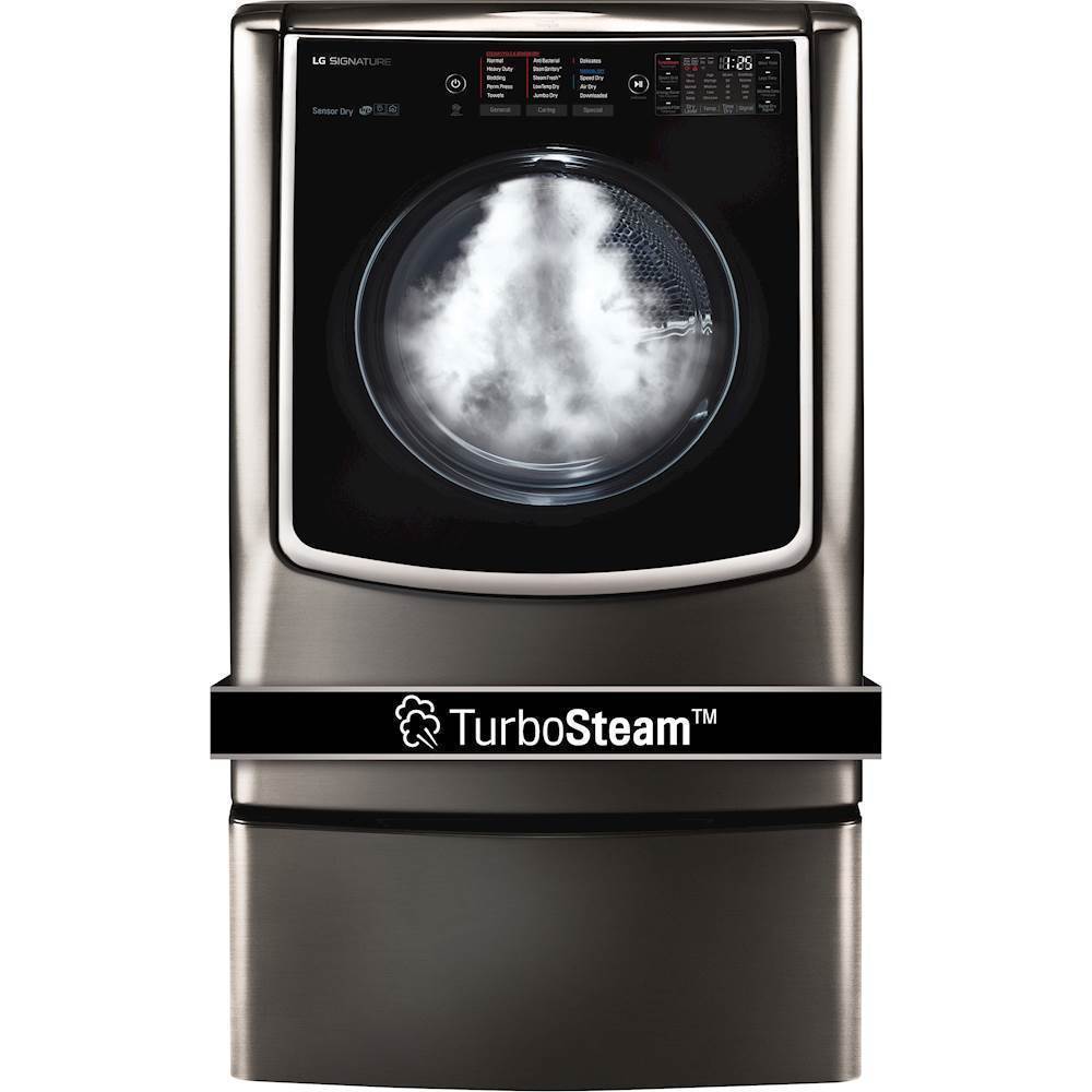 Alt View 20. LG - SIGNATURE 9.0 Cu. Ft. Smart Gas Dryer with Steam and Sensor Dry - Black Stainless Steel.