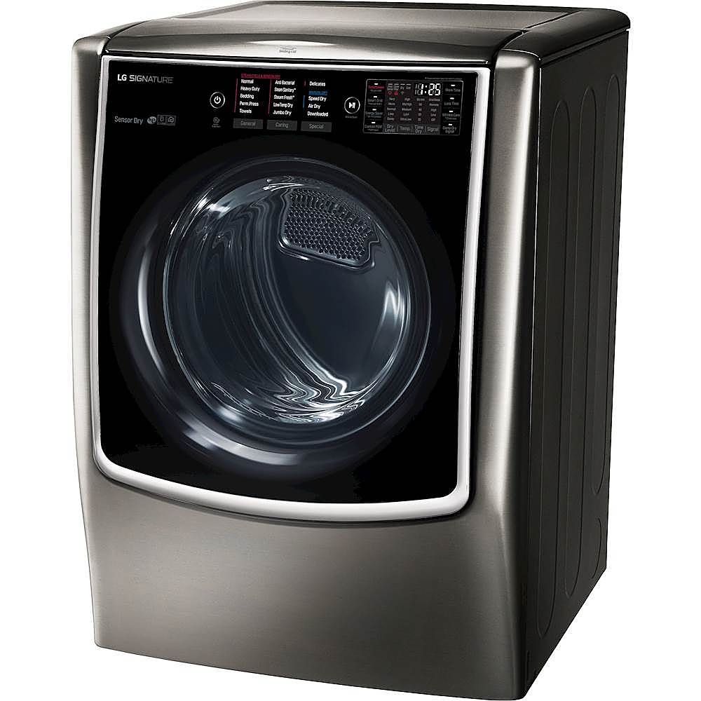 Left. LG - SIGNATURE 9.0 Cu. Ft. Smart Gas Dryer with Steam and Sensor Dry - Black Stainless Steel.