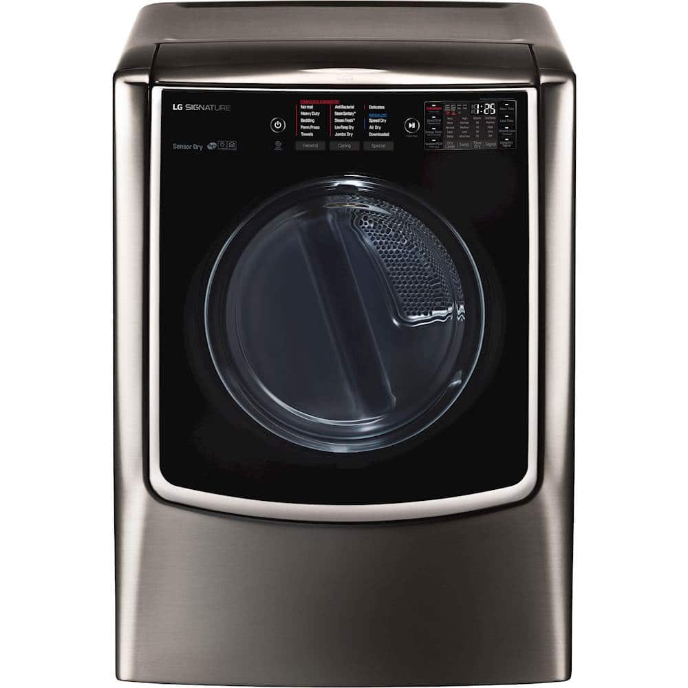 Front. LG - SIGNATURE 9.0 Cu. Ft. Smart Electric Dryer with Steam and Sensor Dry - Black Stainless Steel.