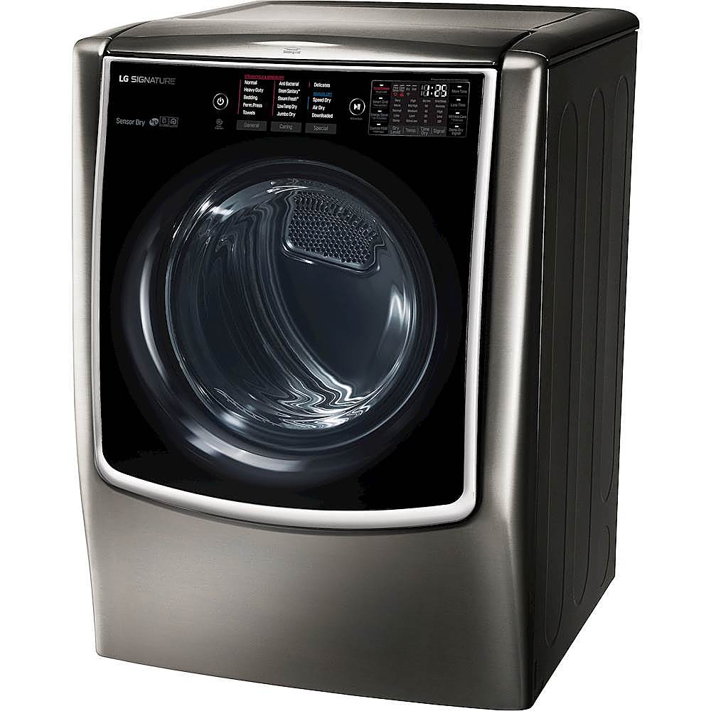 Left View: LG - SIGNATURE 9.0 Cu. Ft. Smart Electric Dryer with Steam and Sensor Dry - Black stainless steel