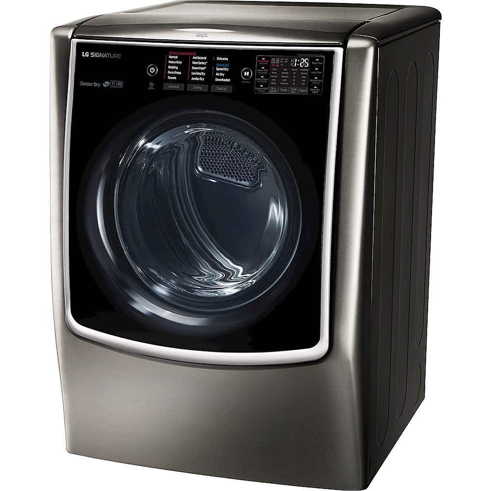 Left. LG - SIGNATURE 9.0 Cu. Ft. Smart Electric Dryer with Steam and Sensor Dry - Black Stainless Steel.
