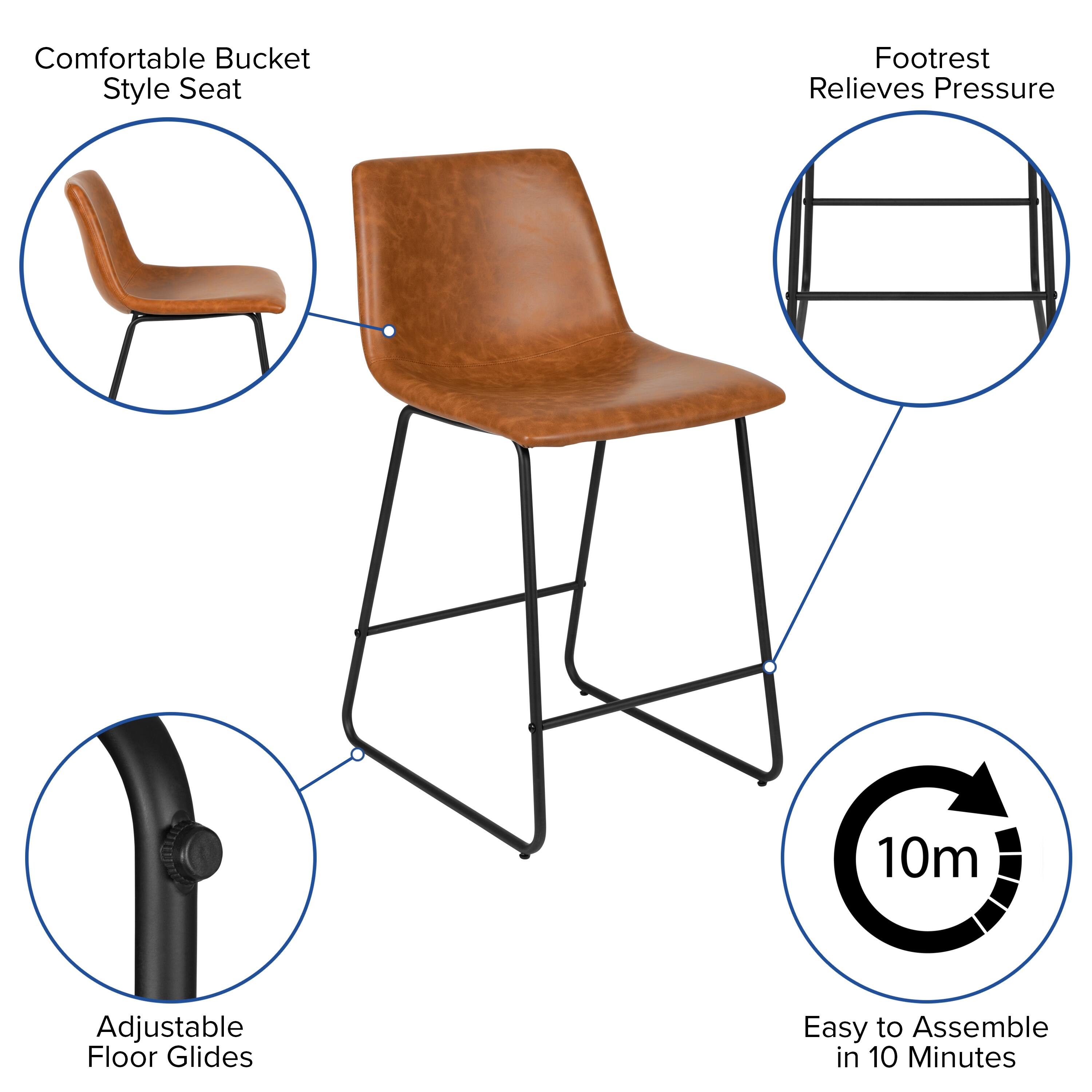Comfortable Bucket Style Seat  
Footrest Relieves Pressure  
Adjustable Floor Glides  
Easy to Assemble in 10 Minutes