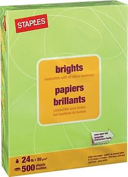 Staples - Brights Multipurpose Paper, 24 lbs., 8.5" x 11", 500/Ream - Lime