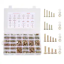 VEVOR - 906 Pcs Bolts and Nuts Assortment Kit, Metric Machine Screws and Flat Washers, Alloy Steel M4/M5/M6/M8 Multiple Size - Gold
