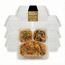 Eco Harmony Products - Hinged Container (PP), Translucent, Vented, 3-compartment, 7.5" x 7.5", 150-Pack - Clear