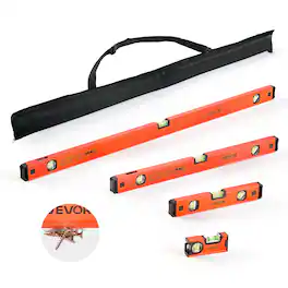 VEVOR - Torpedo Level, 4-Piece Included 4/12/24/40 in, Magnetic Leveler Tool Set Aluminum Alloy, with Clear 3 Green Vials - Black + Orange