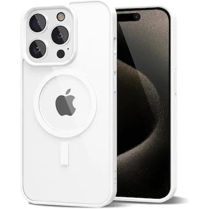 Front. Entronix - Entronix Magnetic Case for iPhone 16 Pro Max - Clear Back with Soft Matte Frame - White.