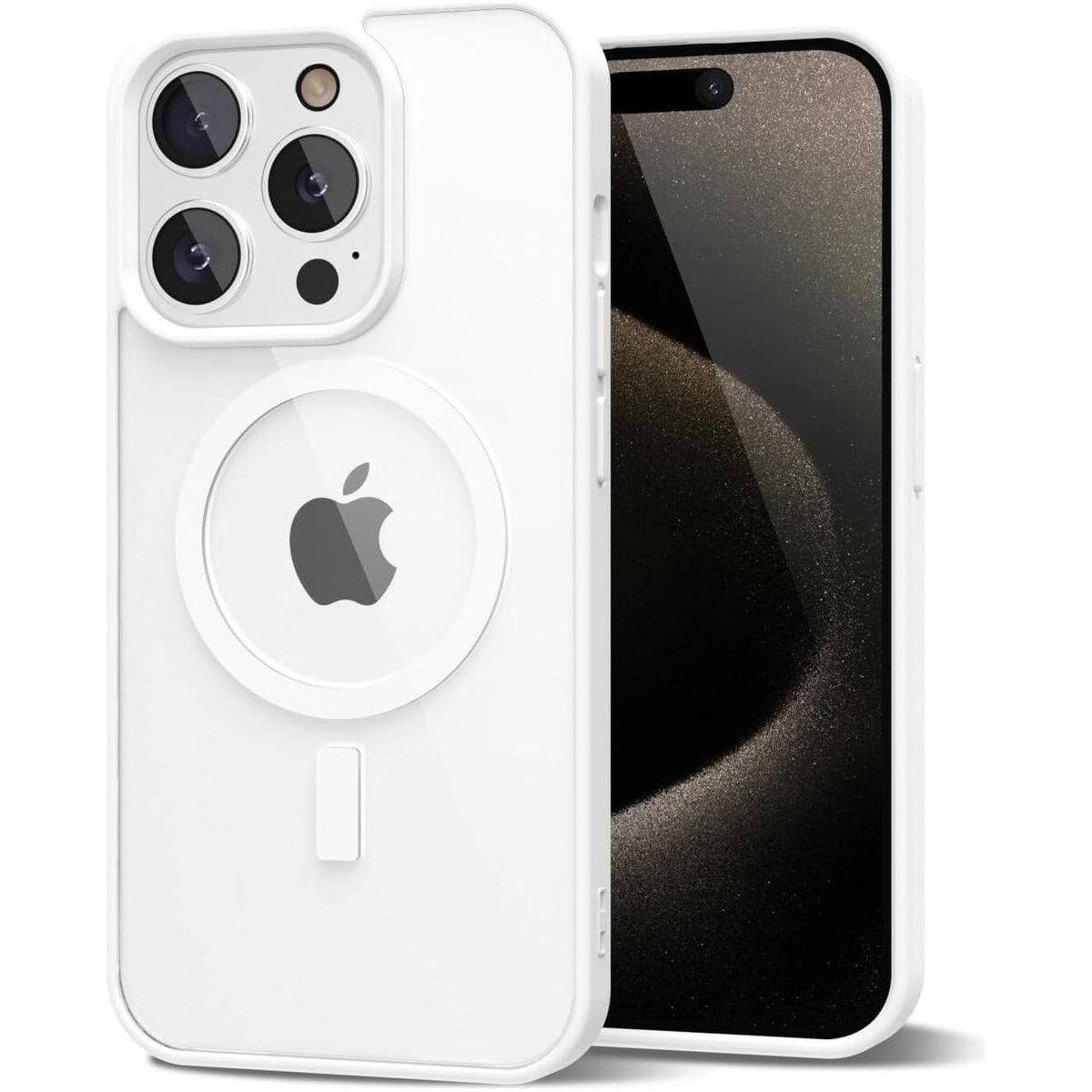 Entronix - Magnetic Case for iPhone 16 Pro Max - Clear Back with Soft Matte Frame - White