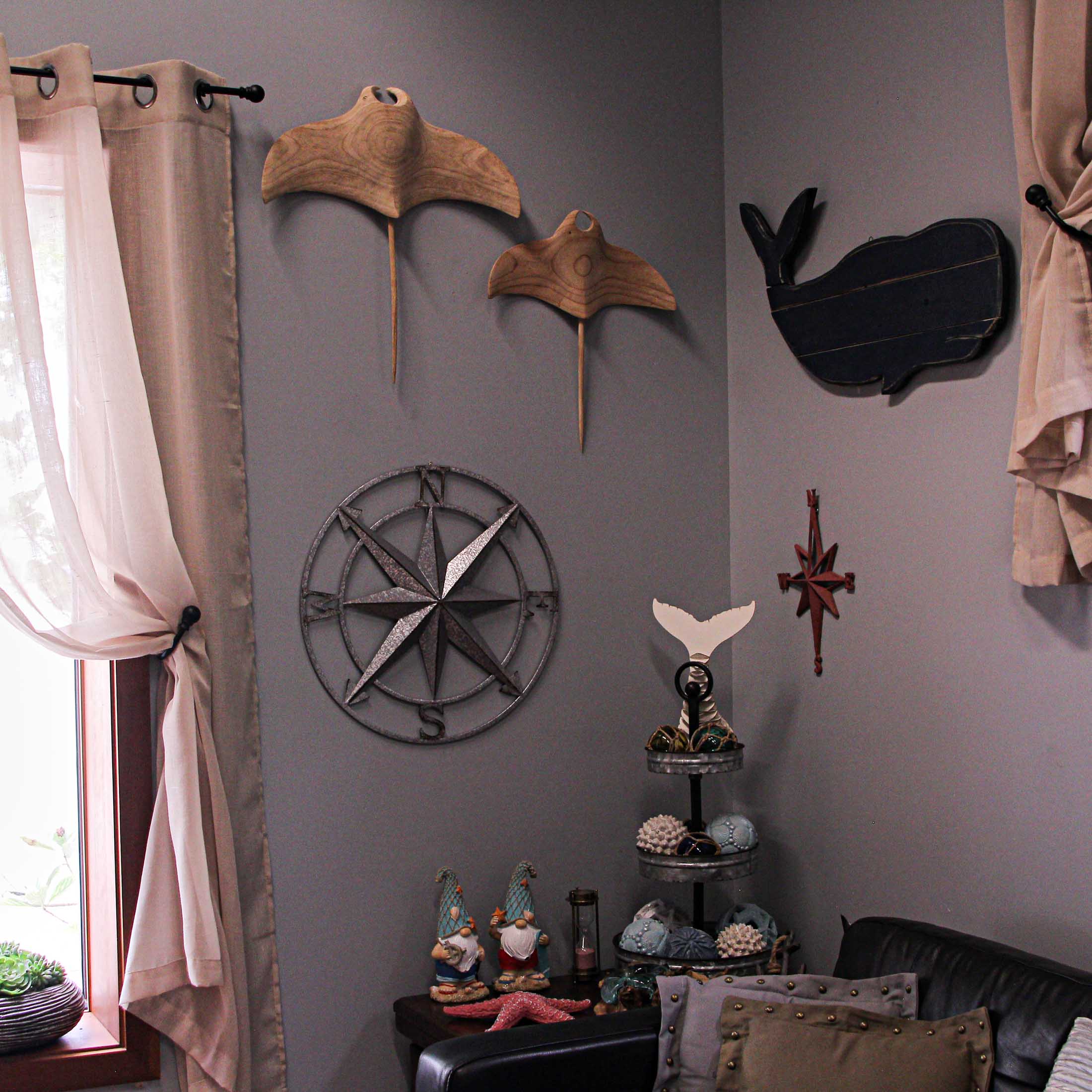 Alt View 3. Zeckos - Galvanized Zinc Finish Metal Compass Rose Wall Hanging 20.5 Inch Diameter - Silver.