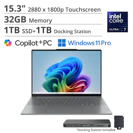 15.3" 2880 x 1800p Touchscreen
32GB Memory
1TB SSD + 1TB Docking Station
Intel Core Ultra 7
Copilot+PC
Windows 11 Pro
*Docking Station Included