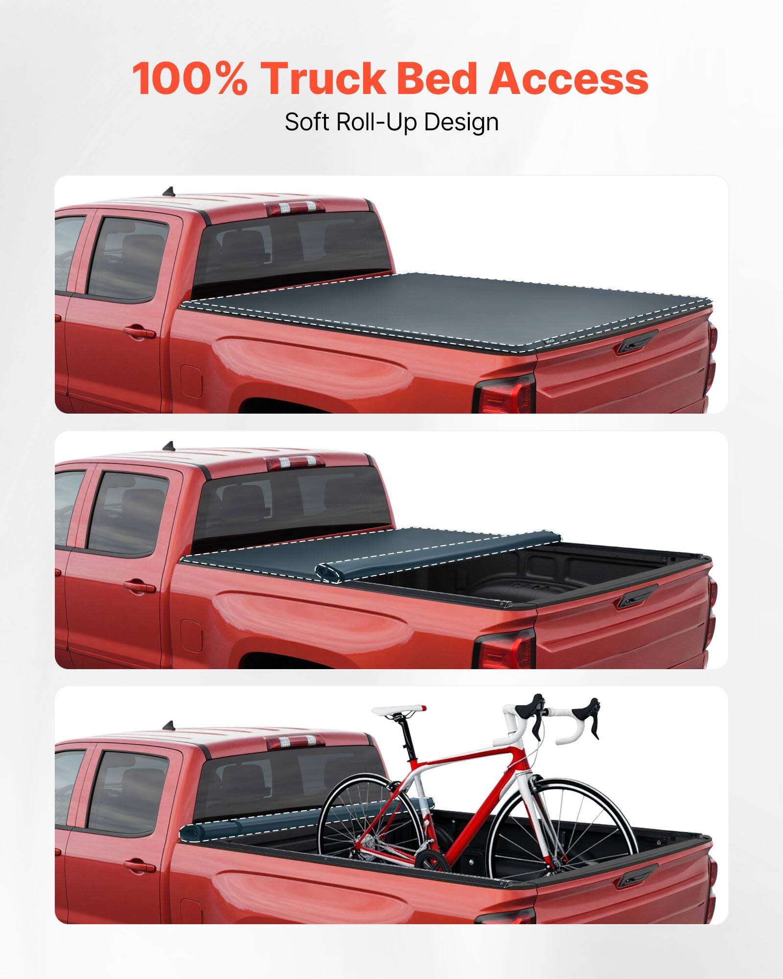100% Truck Bed Access  
Soft Roll-Up Design