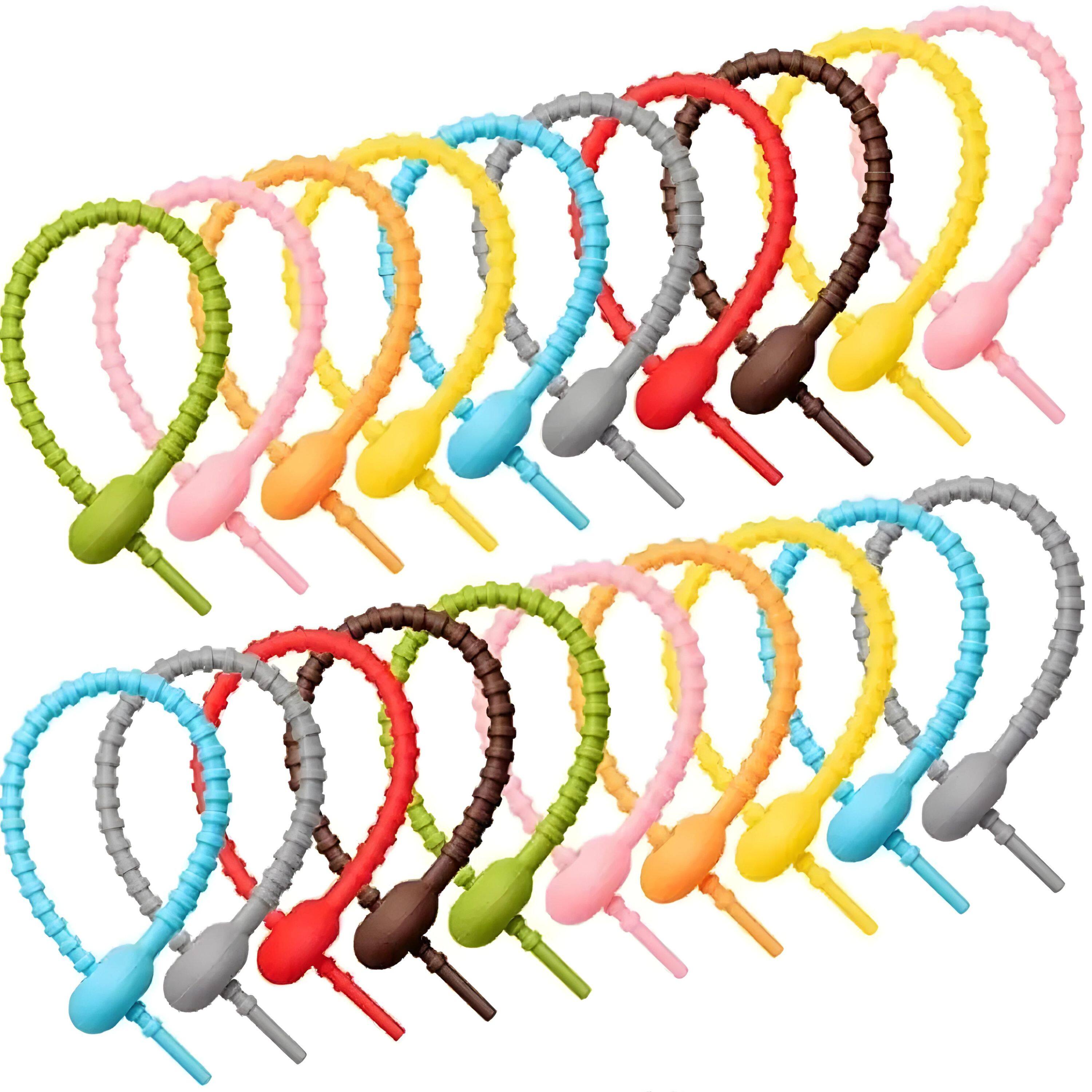 Front. Kitcheniva - Reusable Silicone Cable Ties Set 24 Pcs - Multi.