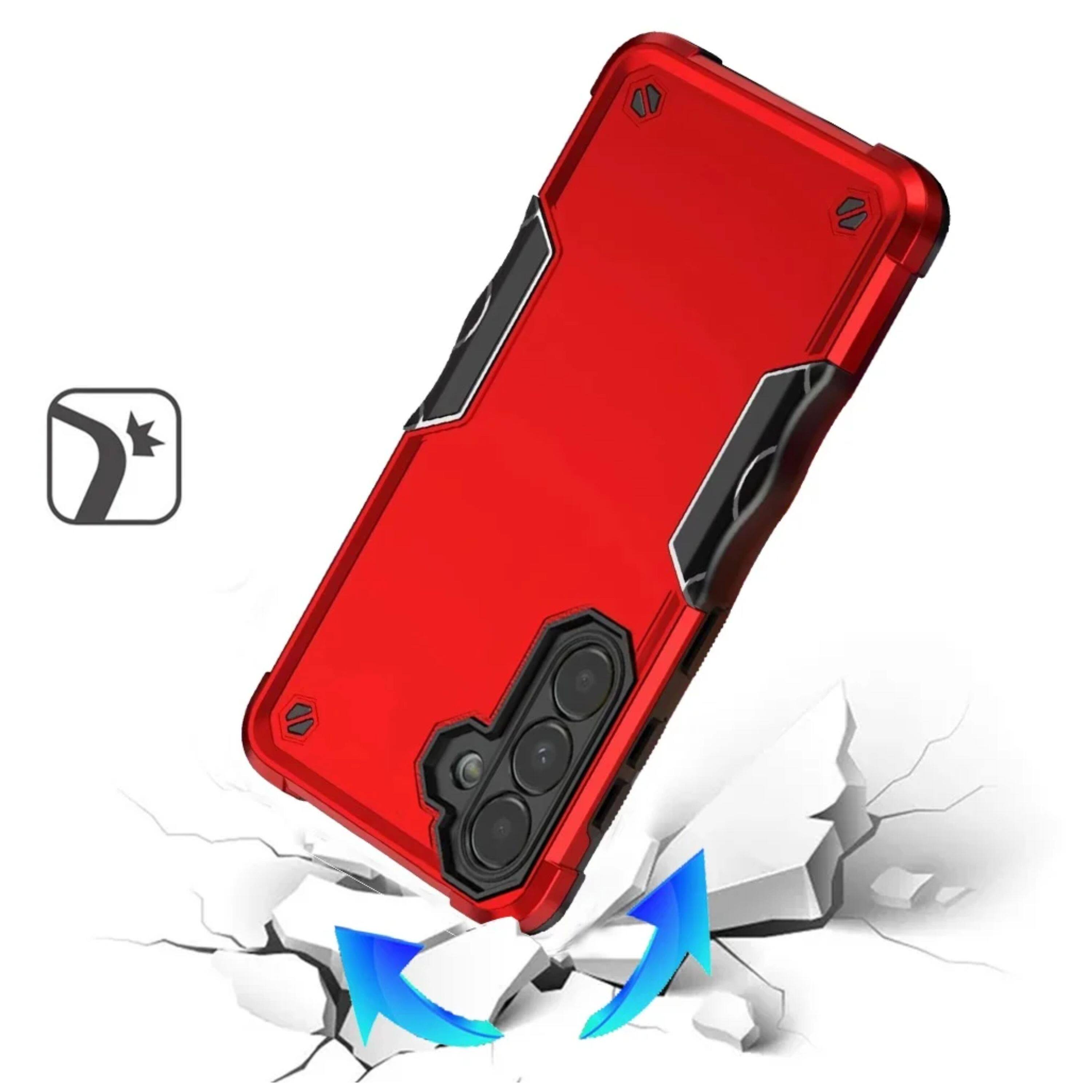 Angle. Kitcheniva - Armor-Clad Grip Case With Shockproof Hybrid Shell & Tempered Glass For Samsung S26 Red - Red.