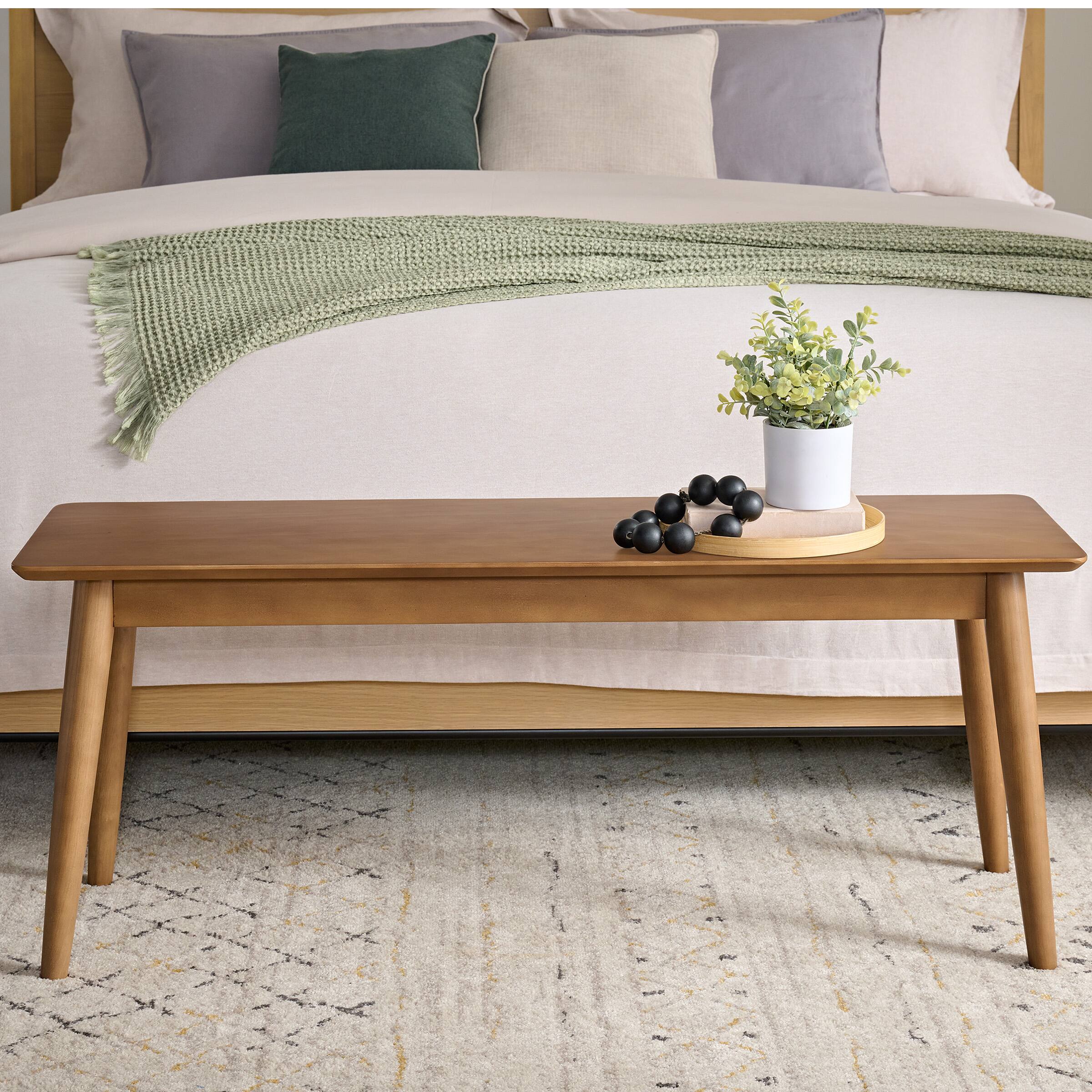 Alt View 2. Alaterre Furniture - 46 in. Wood Mid Century Modern Dining Bench - Warm Pecan.