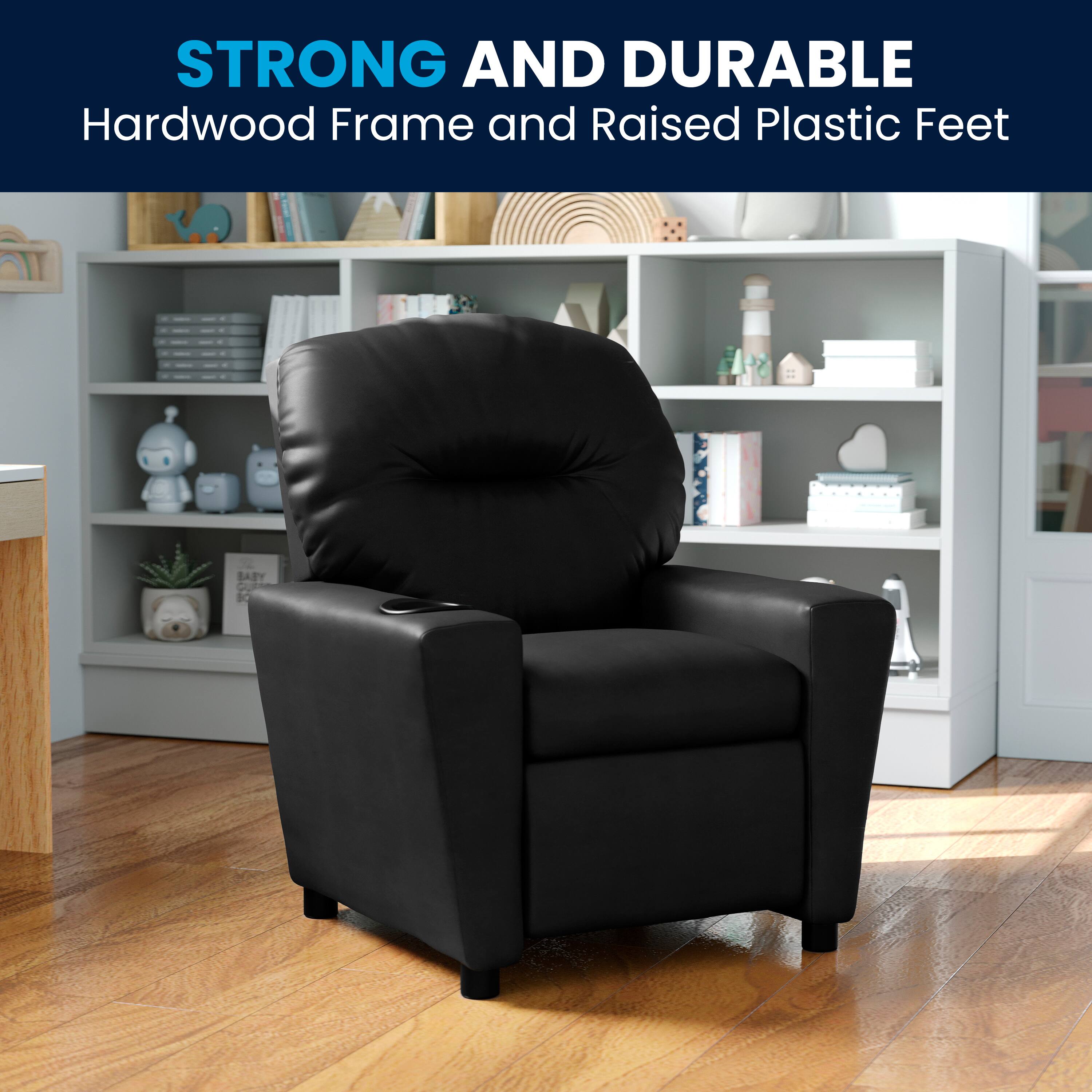 STRONG AND DURABLE  
Hardwood Frame and Raised Plastic Feet