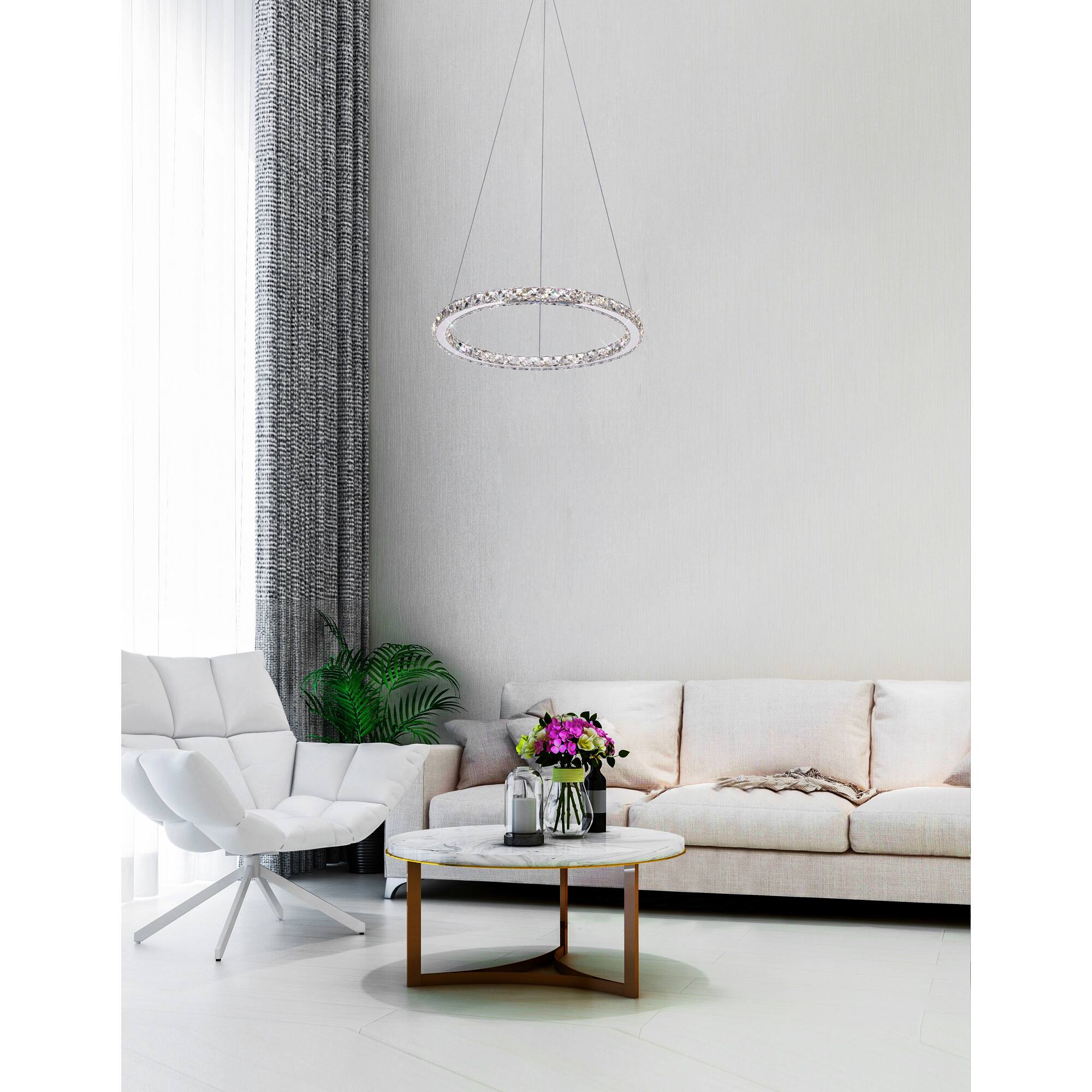 Alt View 2. CWI Lighting - Ring LED Chandelier With Chrome Finish - Stainless Steel.