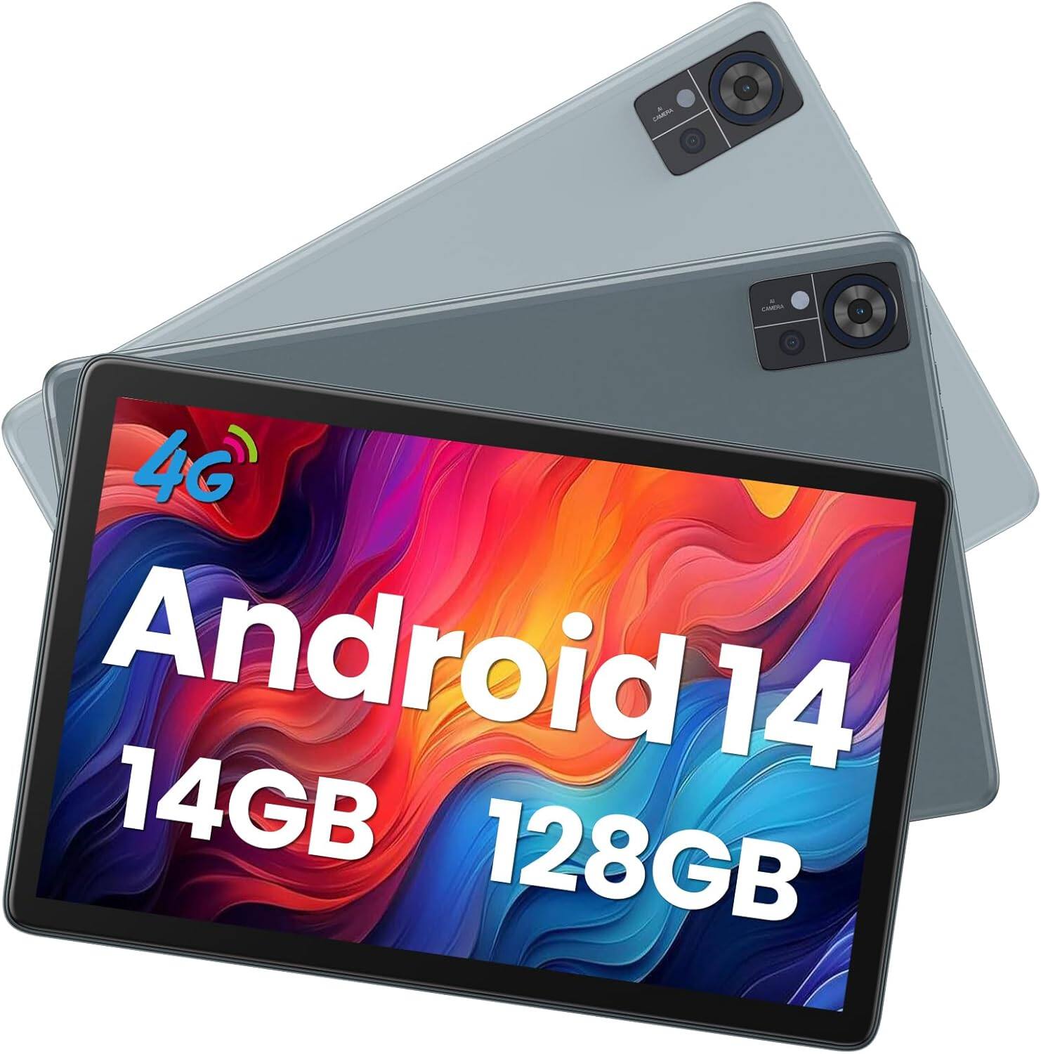 Qukenk - 2025 Latest Android 14 Tablet, Tablet 14GB RAM(8GB+6GB)+128GB ROM+1TB Expandable, Tablet 10.1 inch - Gray