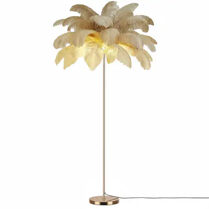 Front. FINEAK - Rose Gold Feather Floor Lamp,Modern Funky Arc Tall Standing Lamp,Bright LED Bulbs Included(Khaki) - Khaki.