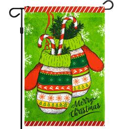 G128 - Christmas Garden Flag Mittens with Candy Canes, 12 x 18 in Polyester Outdoor Decor - Assorted Colors