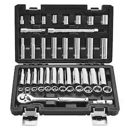 VEVOR - Socket Set, 44 Pieces, 3/8 inch Drive Socket and Ratchet Set, SAE and Metric, Deep and Shallow, Mechanic Tool Kit - Black+Sliver