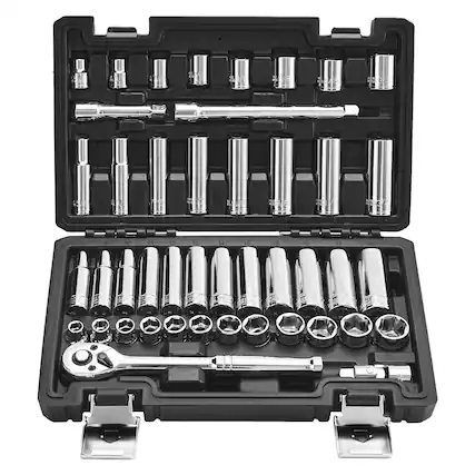 Front. VEVOR - Socket Set, 44 Pieces, 3/8 inch Drive Socket and Ratchet Set, SAE and Metric, Deep and Shallow, Mechanic Tool Kit - Black+Sliver.