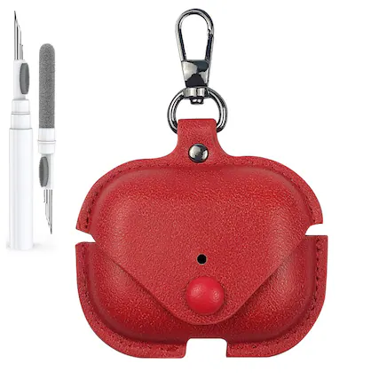 Front. Dteck - Slim Faux Leather Earbuds Case for AirPods Pro 3rd Gen (2025) with Keychain,Business Dustproof Earphone Protective Cover - Red.