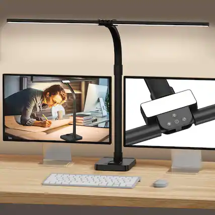 Front. Dazzed Corner - 24W LED Desk Lamp, Phone Holder Base, 25 Modes - Black.