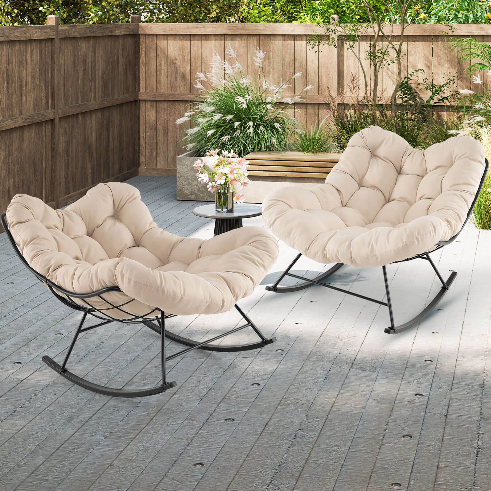 Alt View 3. Costway - Costway Indoor Rocking Chair, Oversized Egg Papasan Chair with Padded Cushion - Beige.