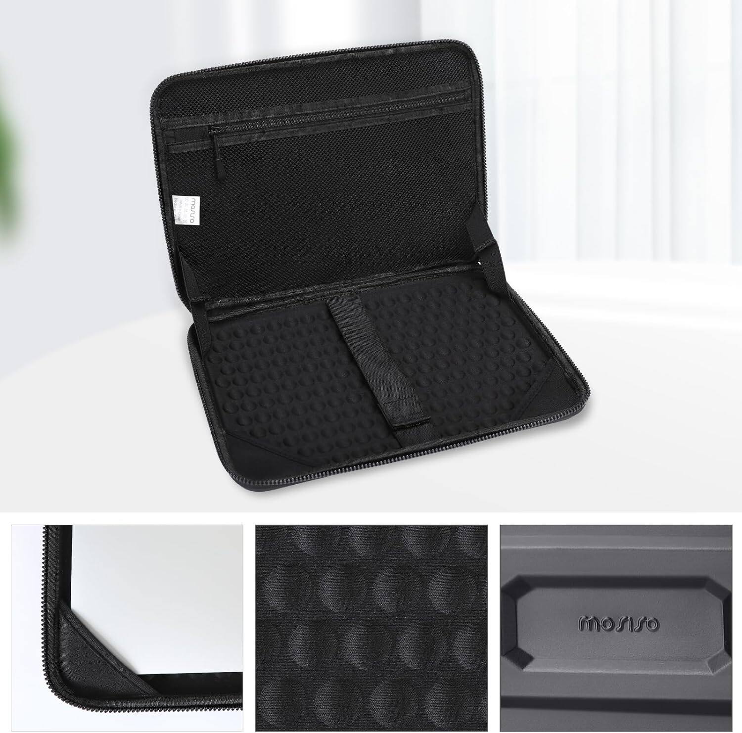 Back. mosiso - 13.3 inch Laptop Sleeve with Handle Waterproof EVA Protective Hard Case for 13-14 inch Laptops - Black.