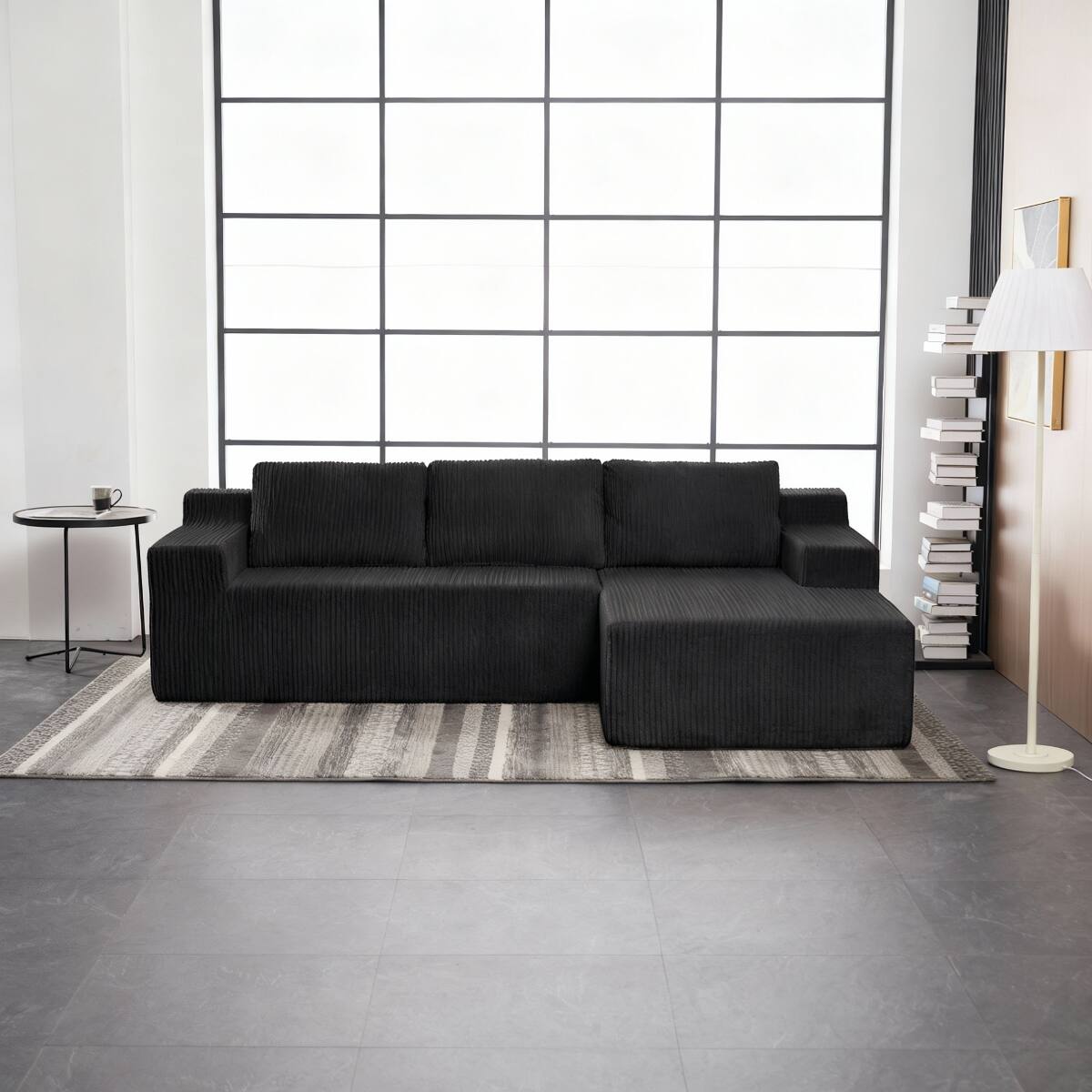 Front. Ropilly - Ropilly Black Corduroy Sectional Sofa, Modular L Shaped Sofa with Soft Foam Seating for Living Room - Black.