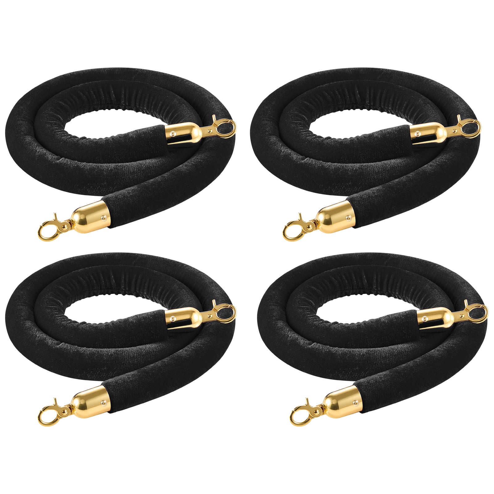VEVOR - 4 Pcs Black Velvet Stanchion Ropes, 5 ft Crowd Control Stanchion Black Velvet Ropes with Gold Hooks, Post Queue Barrier - Golden black