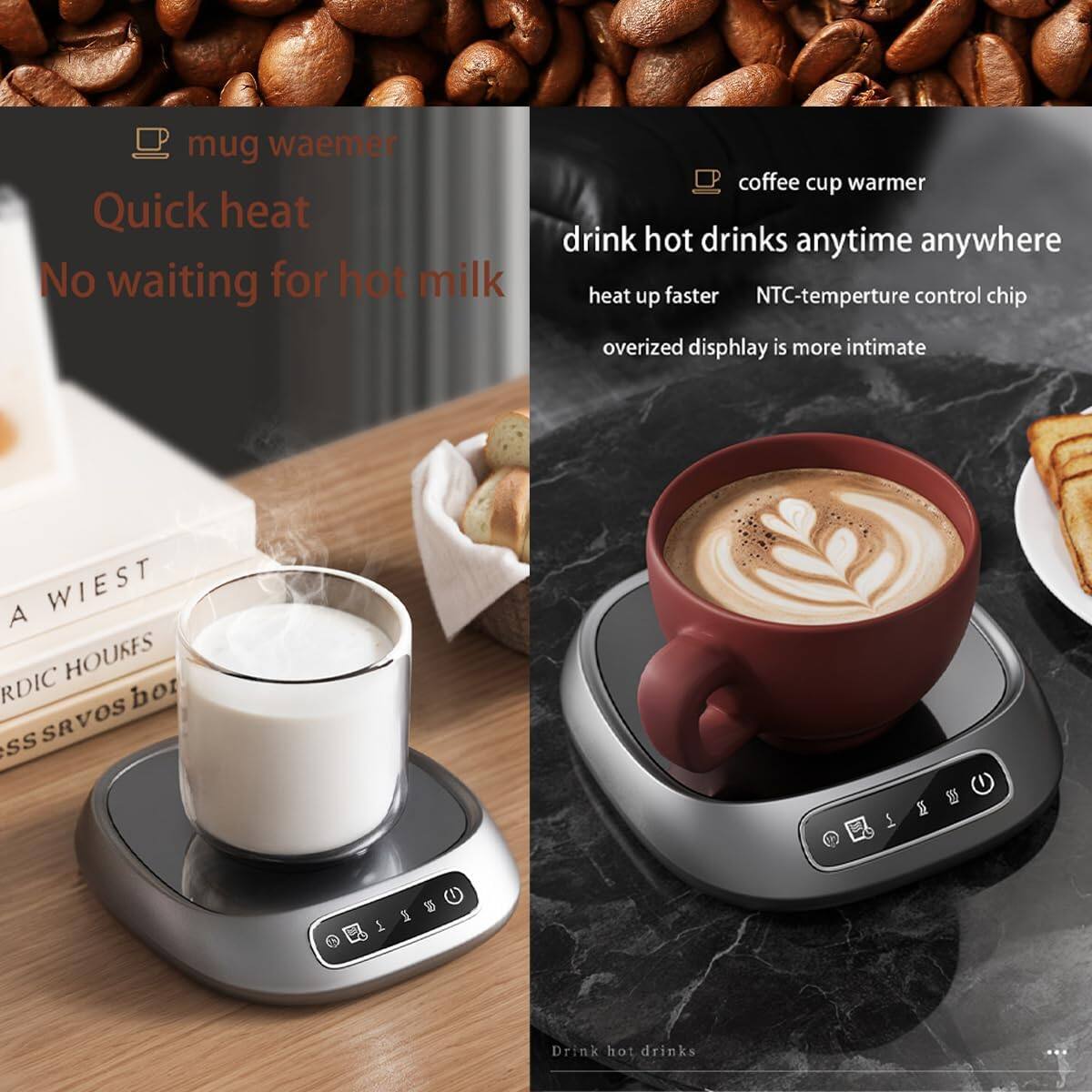 mug warmer  
Quick heat  
No waiting for hot milk  

coffee cup warmer  
drink hot drinks anytime anywhere  
heat up faster  
NTC-temperature control chip  
overized display is more intimate  

Drink hot drinks