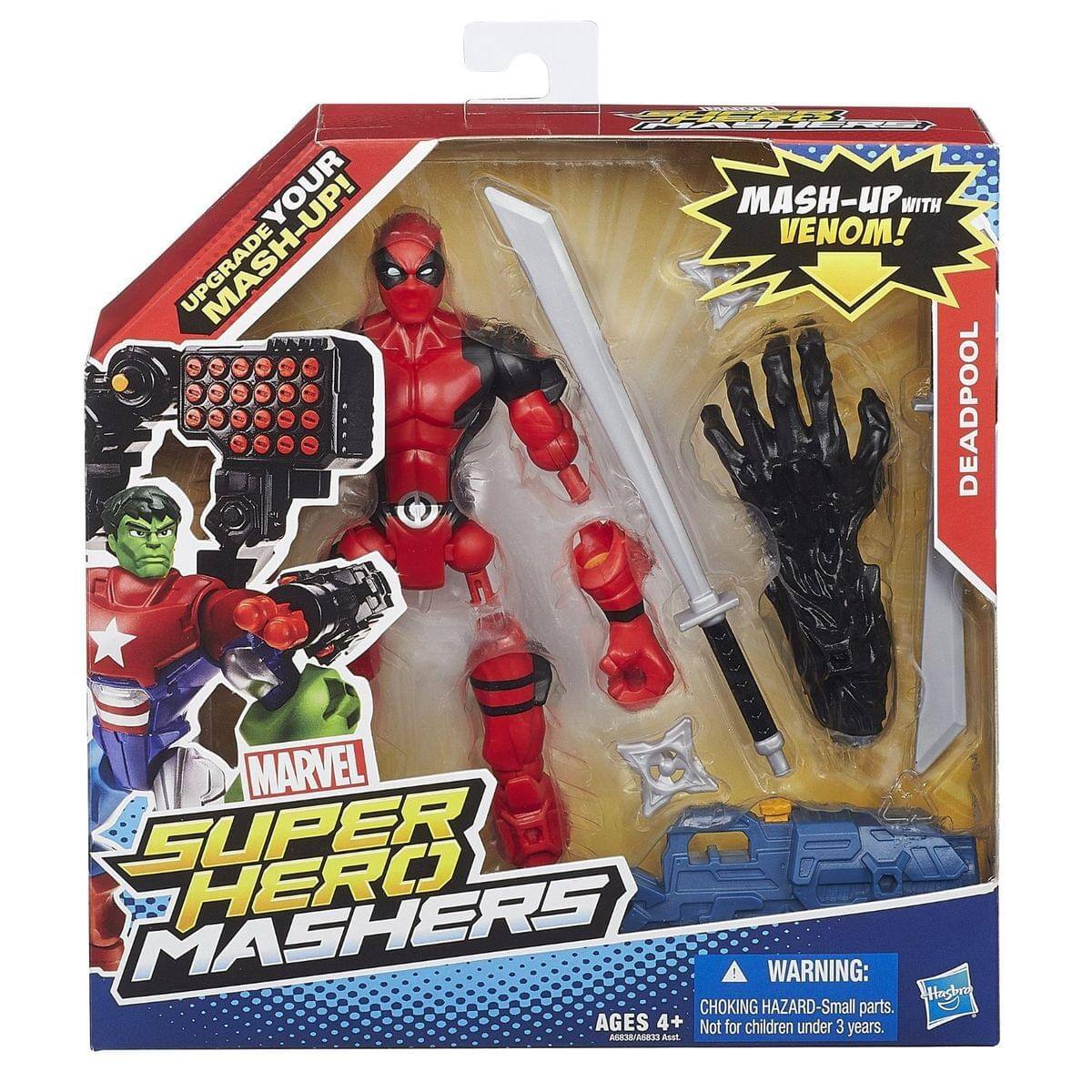 YOUR UPGRADE MASH-UP!  
HELE MASH-UP WITH VENOM!  
DEADPOOL MARVEL SUPER MASHERS HERO  
WARNING: Hasbro CHOKING HAZARD-Small parts. AGES 4+ Not for children under 3 years.  
MID Bant.