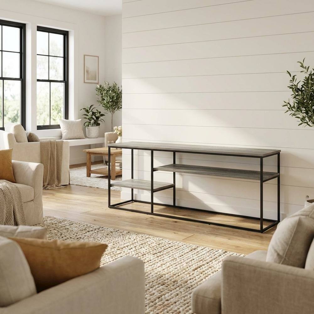 Alt View 2. FurniFact - Modern TV Stand for 65 Inch TV with Wood Construction and Elegant Grey Finish - Gray.