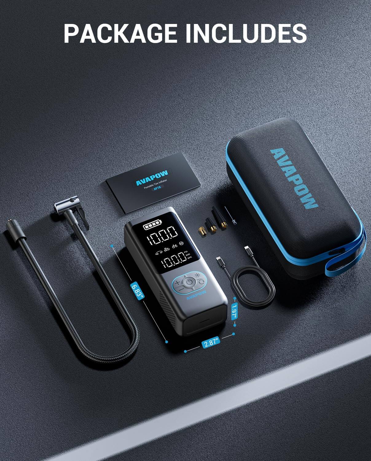 PACKAGE INCLUDES  
AVAPOW Portable Tank - AF18  
10.00 d6 - dnm - 10.00 + 6.83  
AVAPOW 1.97  
AVAPOW 2.87"