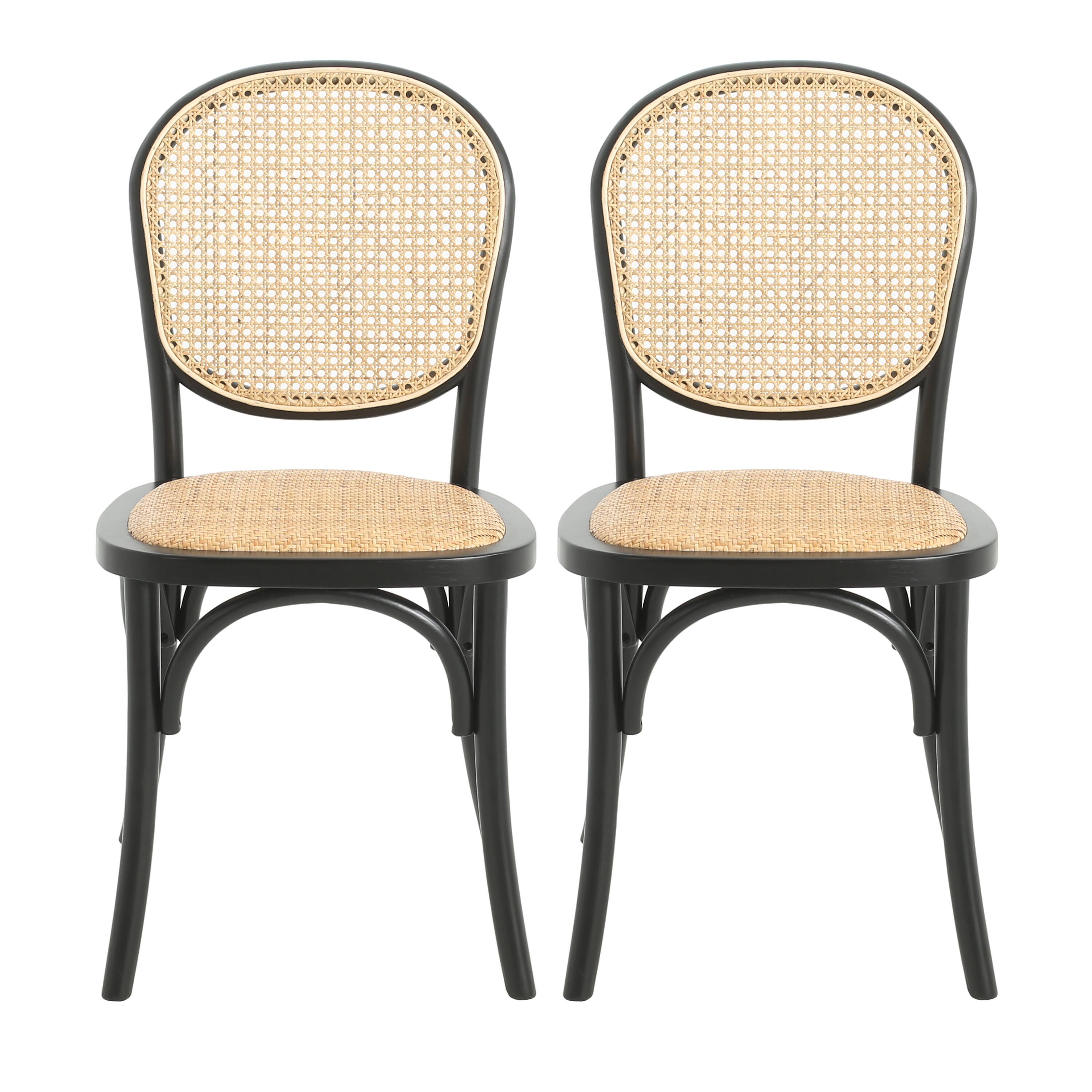 Angle. Mondawe - Set of 2 Rattan and Birch Wood Dining Chairs - Light Brown.
