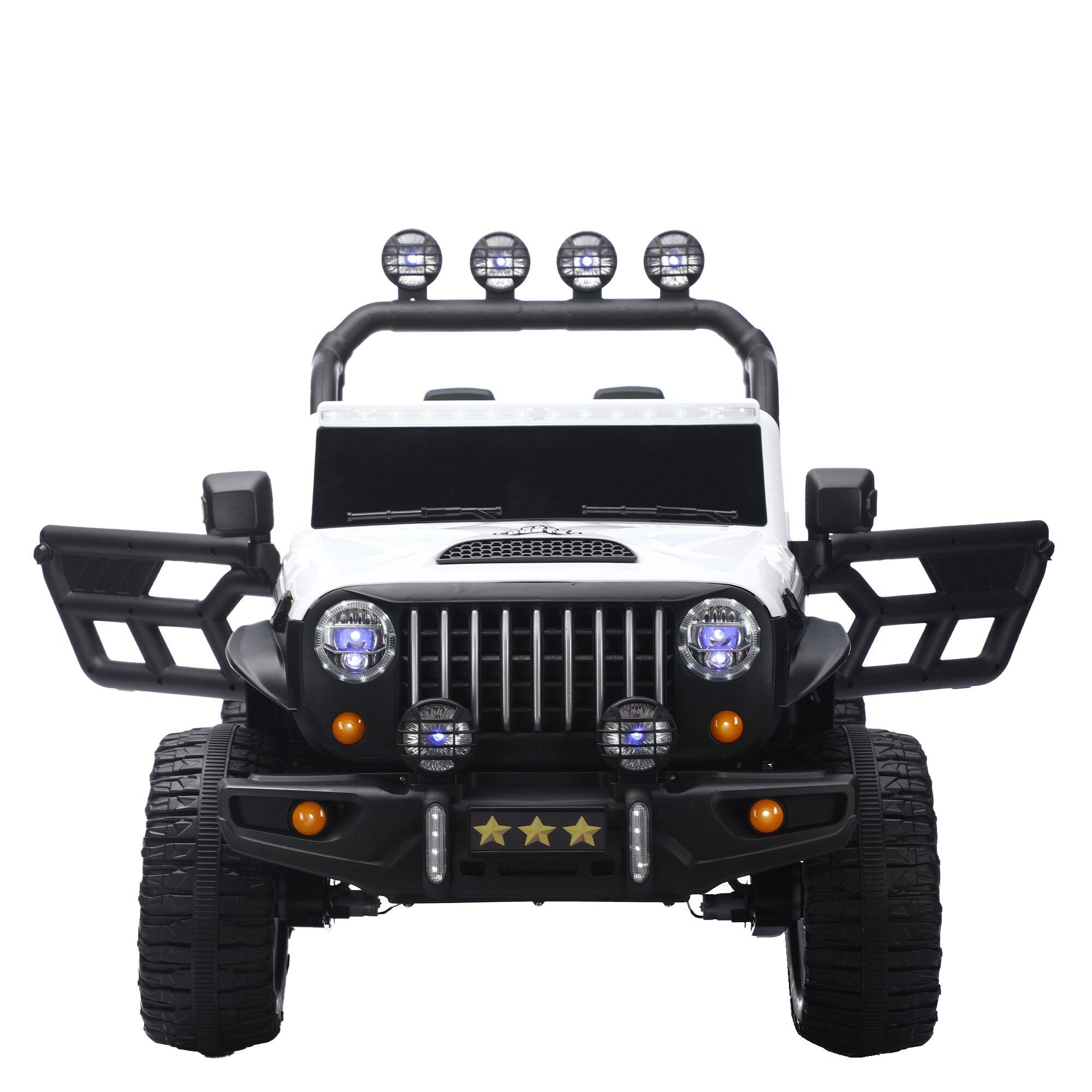 Alt View 9. BreeBe - 24V Kids 2-Seater Electric Car, Remote Control, 4WD, LED Lights, Adjustable Speed, USB MP3, White PVC, Ages 3-7 - White.