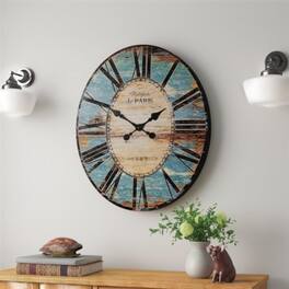 Hivvago - Oversized Distressed Paris Wood Wall Clock - Turquoise