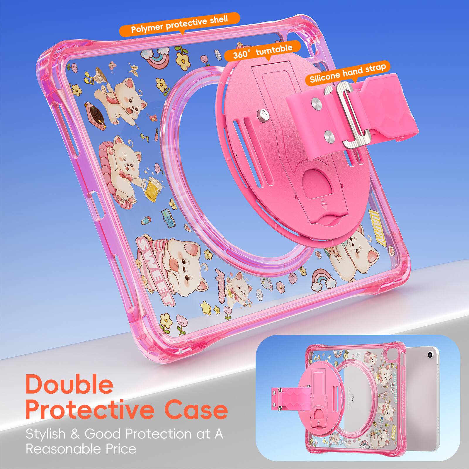 Polymer protective shell  
360° turntable  
Silicone hand strap  

Double Protective Case  
Stylish & Good Protection at A Reasonable Price