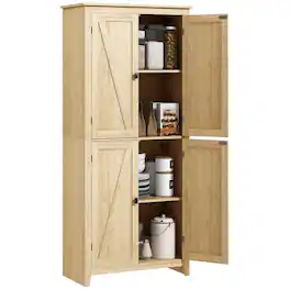 Homcom - 72" Freestanding Kitchen Pantry Cabinet, Farmhouse Tall Storage Cabinet with 4 Door Cabinets and Adjustable Shelves - Natural Wood