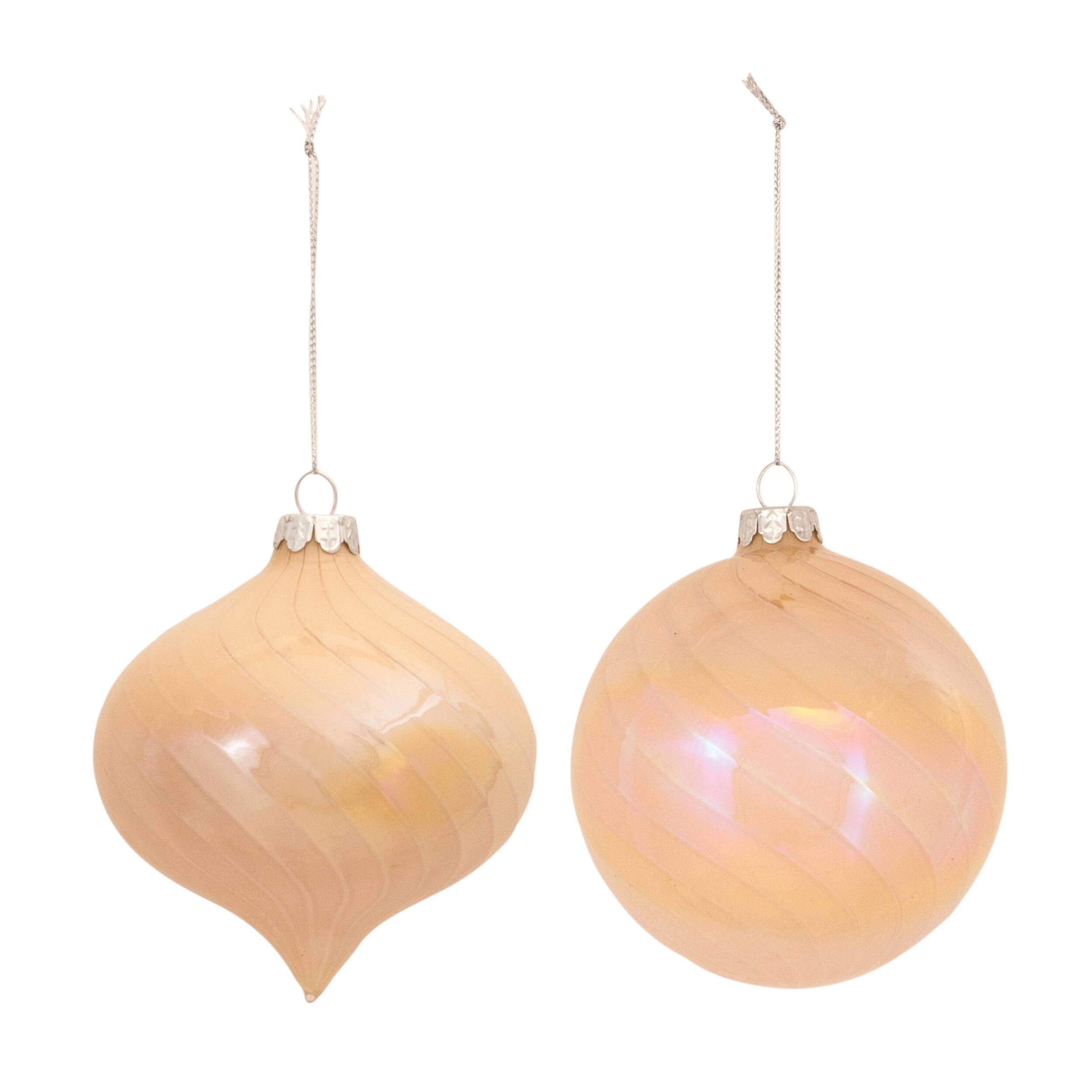 Angle. BreeBe - Irredescent Glass Ornament (Set of 6) - Peach.