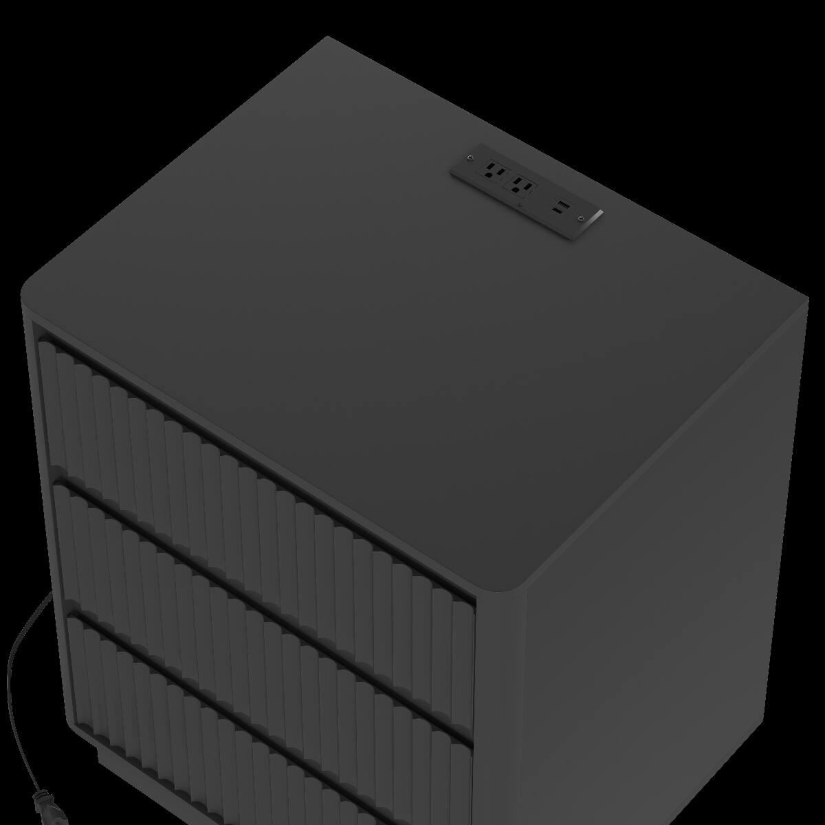 Alt View 7. Loheer - Loheer Black Nightstand Set of 2 with USB C Charging Station and Three Drawers - Black.