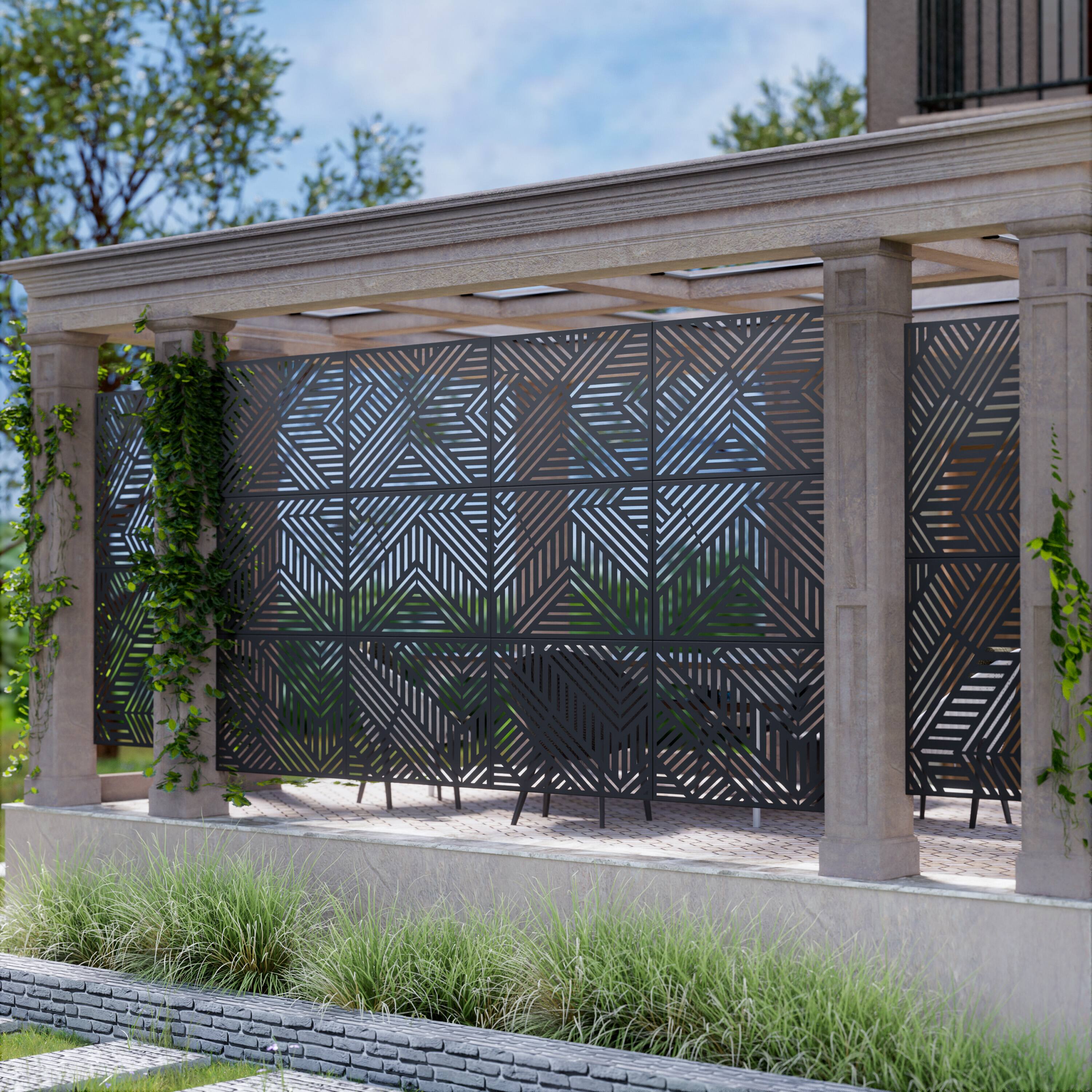 Alt View 3. PexFix - 72 in. x 35 in. Ivan Pattern Metal Outdoor Privacy Screen & Panels, Freestanding Garden Divider Fence - Black.