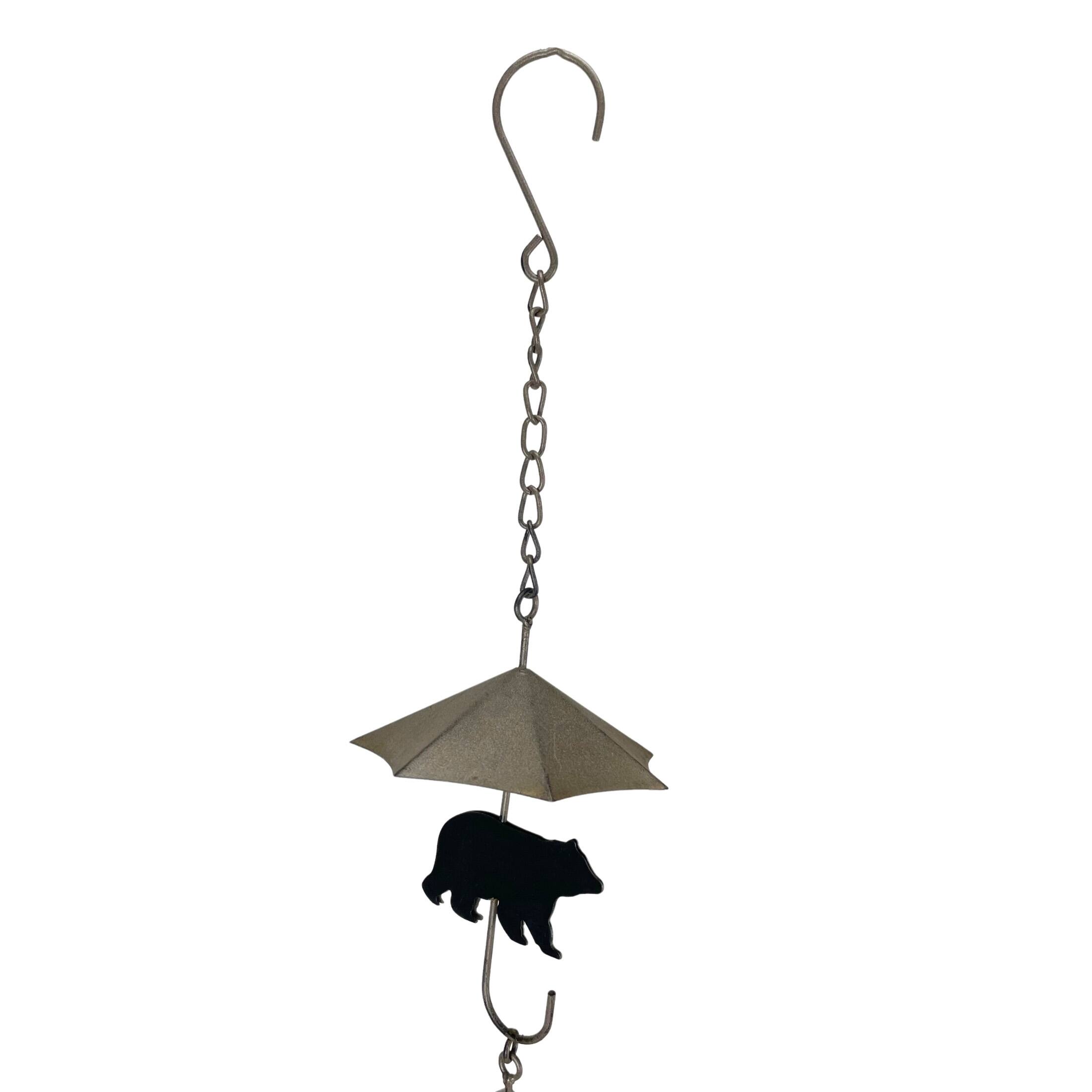 Alt View 10. Things2Die4 - Rustic Black Bear & Umbrella Rain Chain - 75" Long Distressed Copper Finish - Brown.