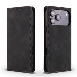 Dteck - Magnetic Case For iPhone 18 Pro Max, Shockproof Wallet Card Pocket Viewing Kickstand Protective Folio PU Leather Cover - Black