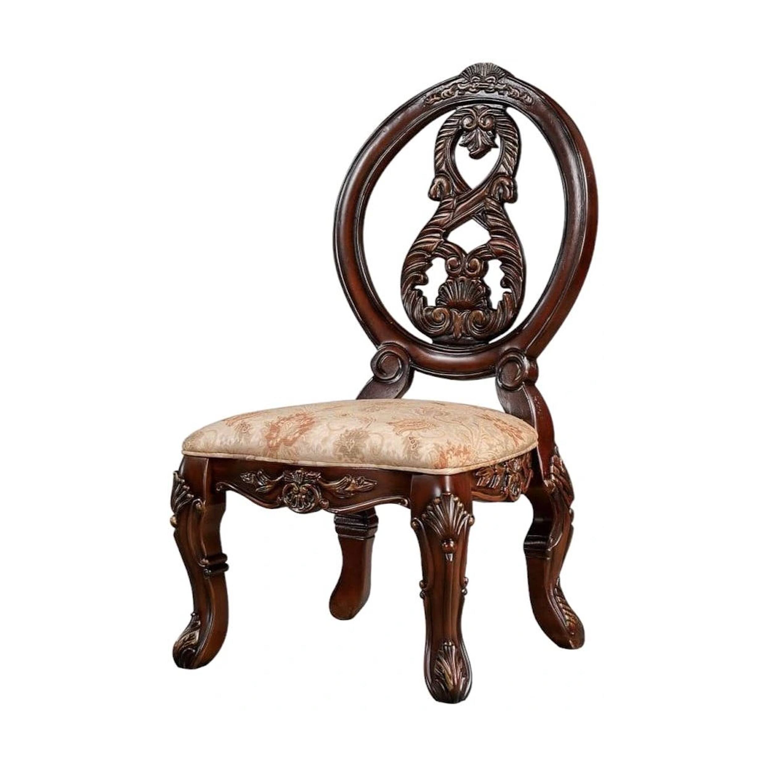 Alt View 2. Manhattan Lane - 23 Inch Carved Dining Chair, Set of 2, Cabriole Legs, Tan Fabric Seating - Brown, Tan.