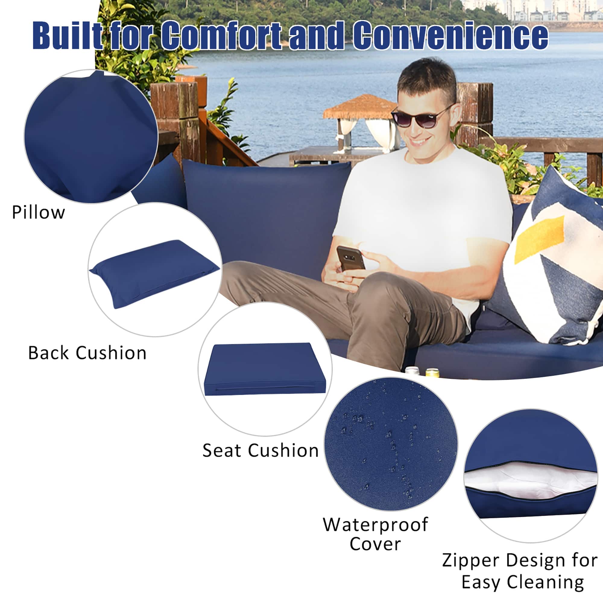 Built for Comfort and Convenience Pillow Back Cushion Seat Cushion Waterproof Cover Zipper Design for Easy Cleaning