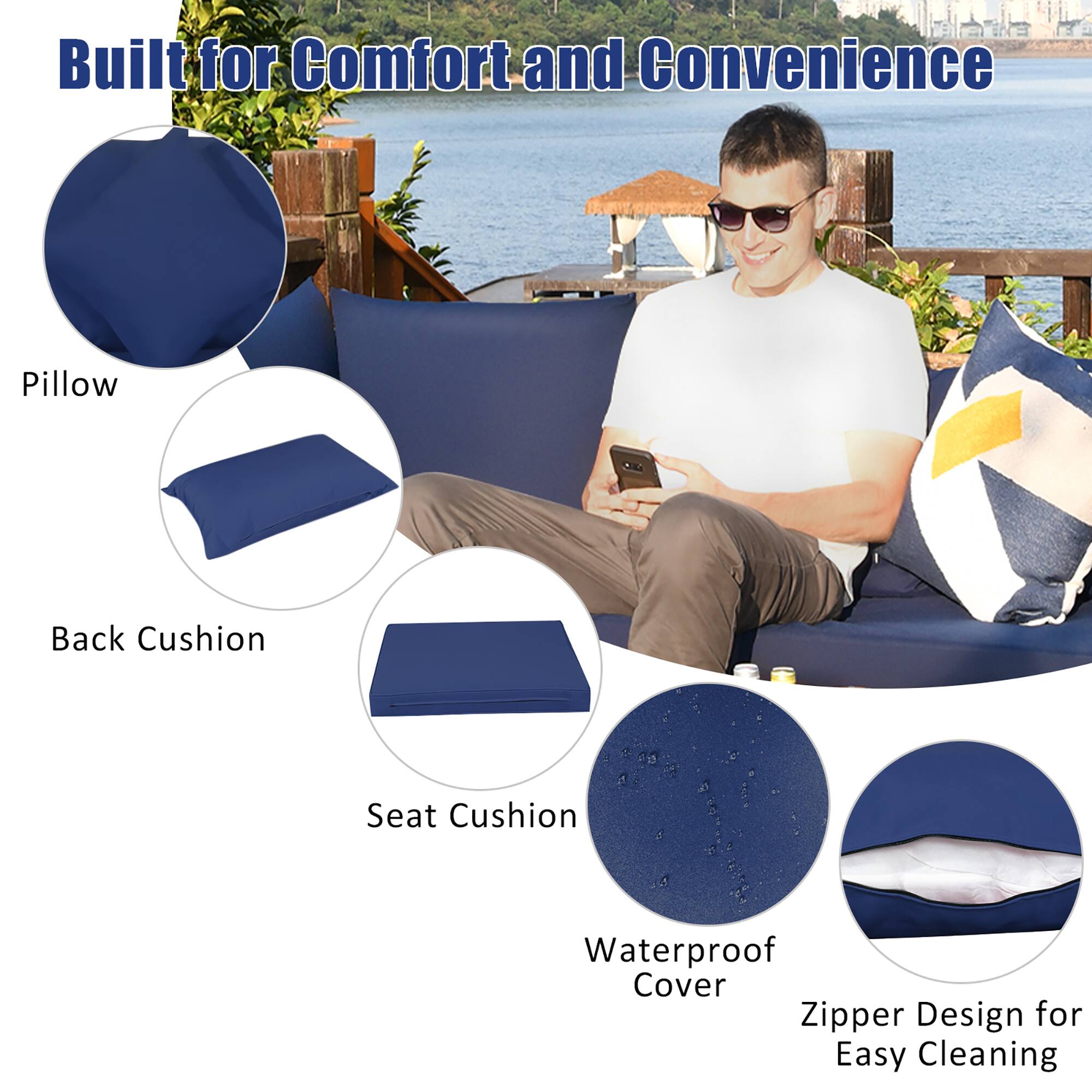 Built for Comfort and Convenience Pillow Back Cushion Seat Cushion Waterproof Cover Zipper Design for Easy Cleaning