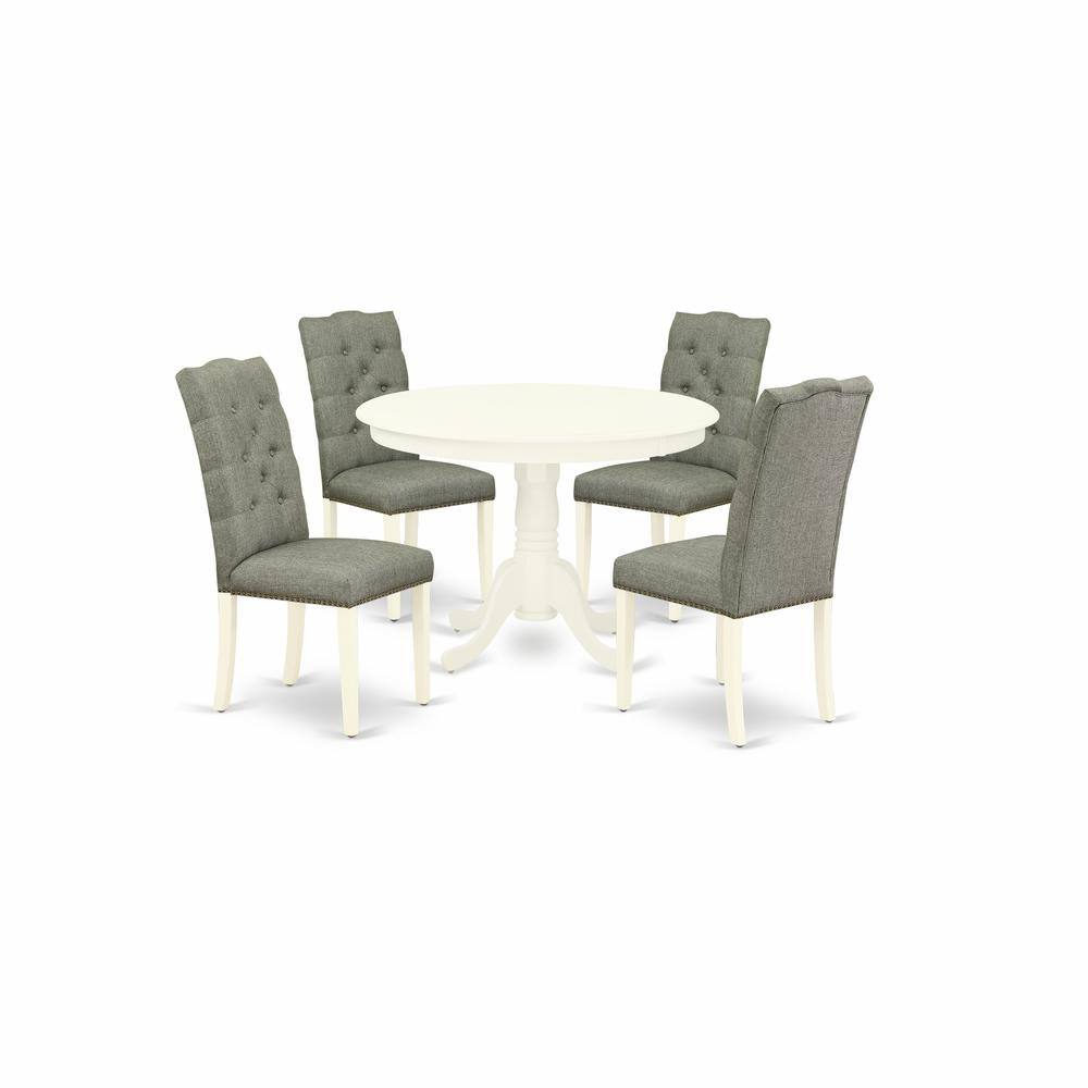 Back. East West Furniture - Dining Room Set Linen White - Brown.
